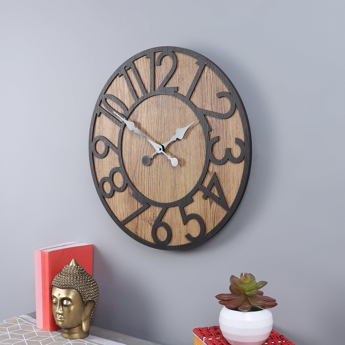 wc11 Rustic Wooden Wall Clock with Metal Accents