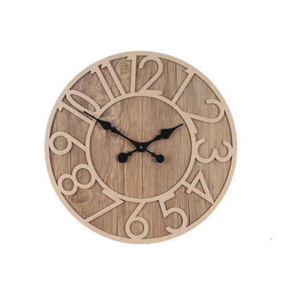 wc13 Rustic Light Brown Wooden Wall Clock with Roman Numerals