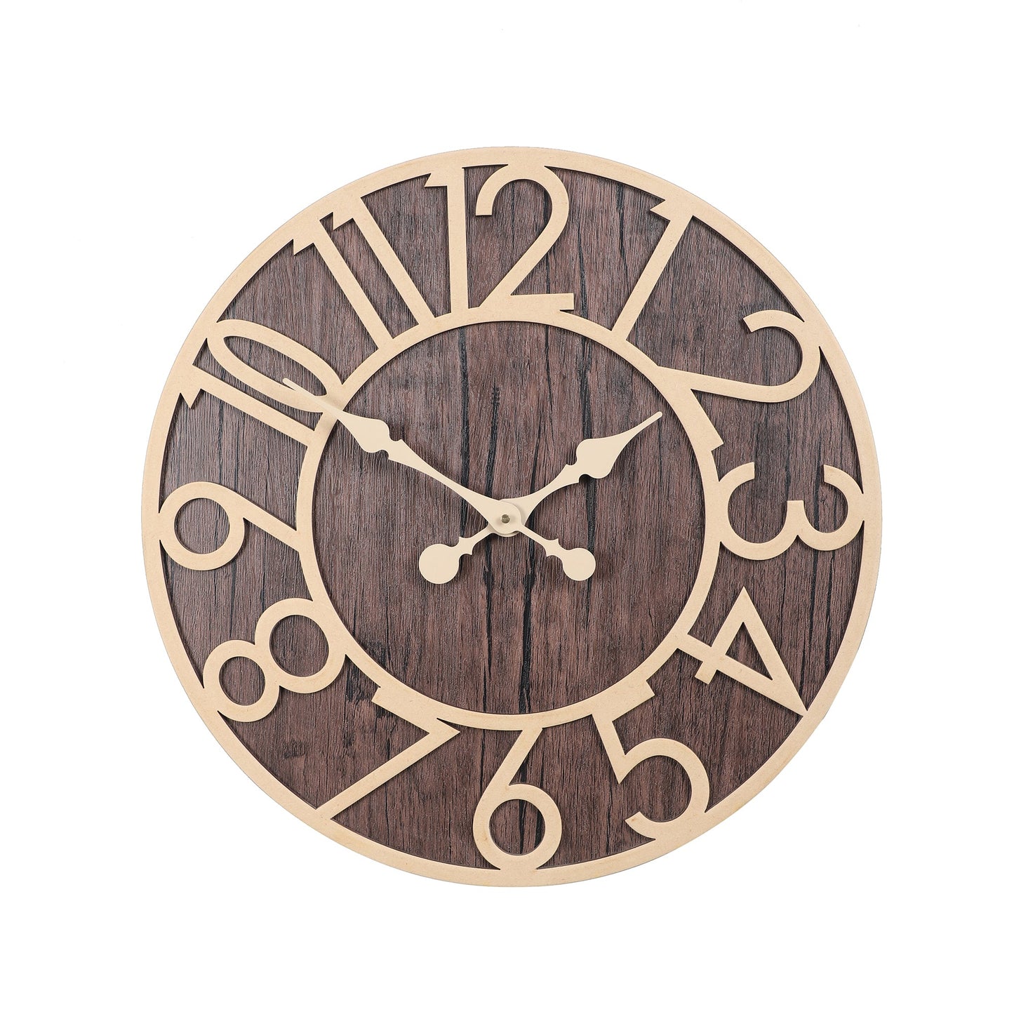 wc15 Rustic Wooden Wall Clock with Gold Accents