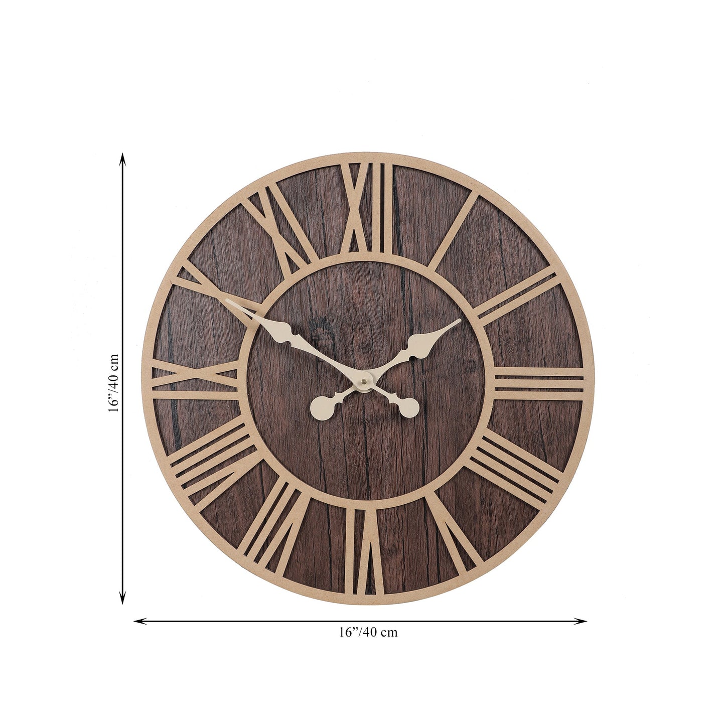 wc12 Rustic Dark Wooden Wall Clock with Roman Numerals