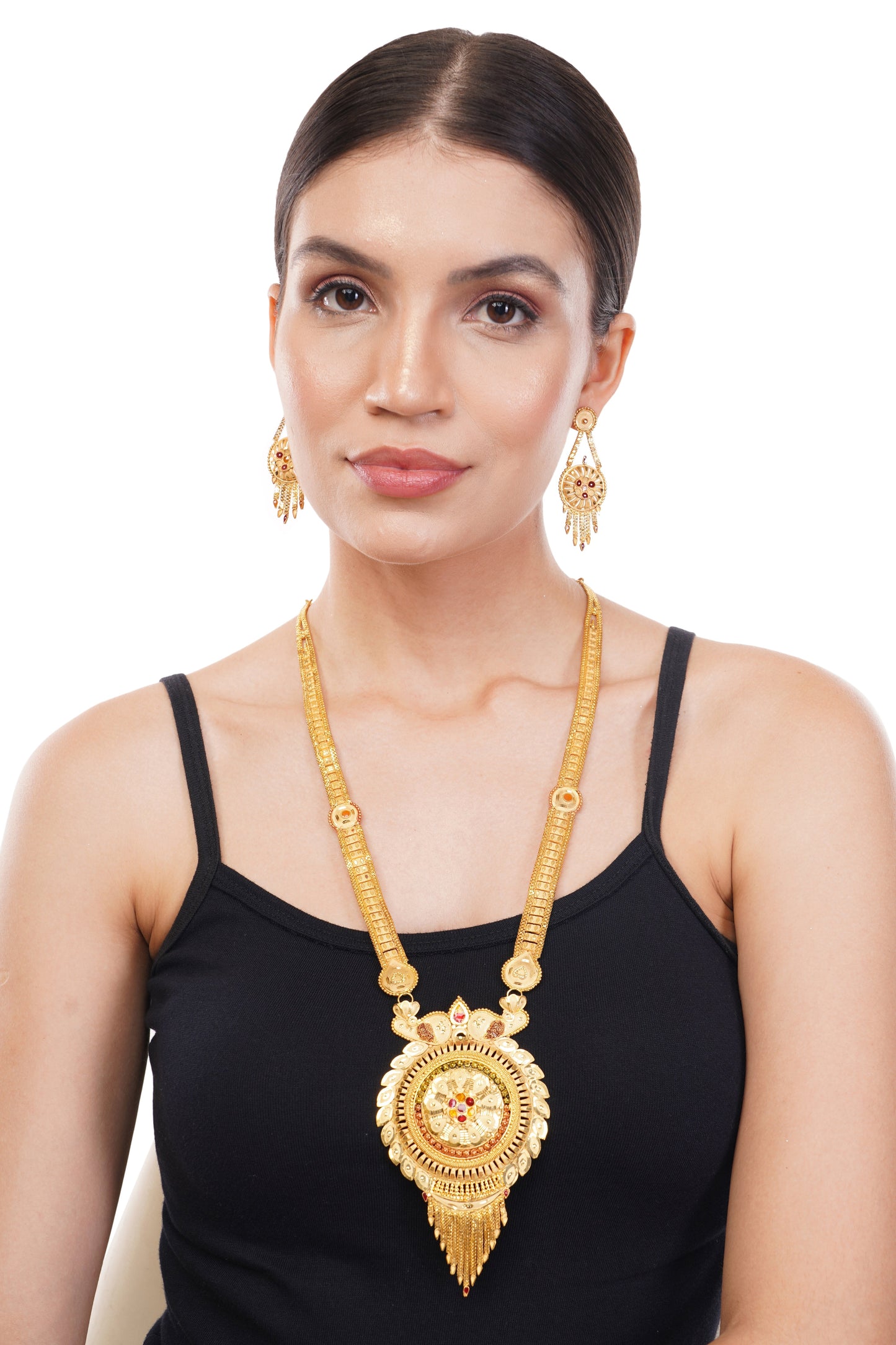 013 1Gm Gold Rani Haar Necklace and Earring Set with Cubic Zirconia