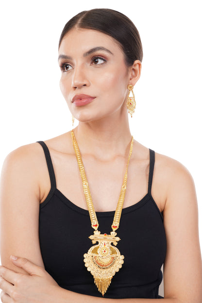 015 South Indian Temple 1Gm Gold Jewellery Necklace and Earring Set