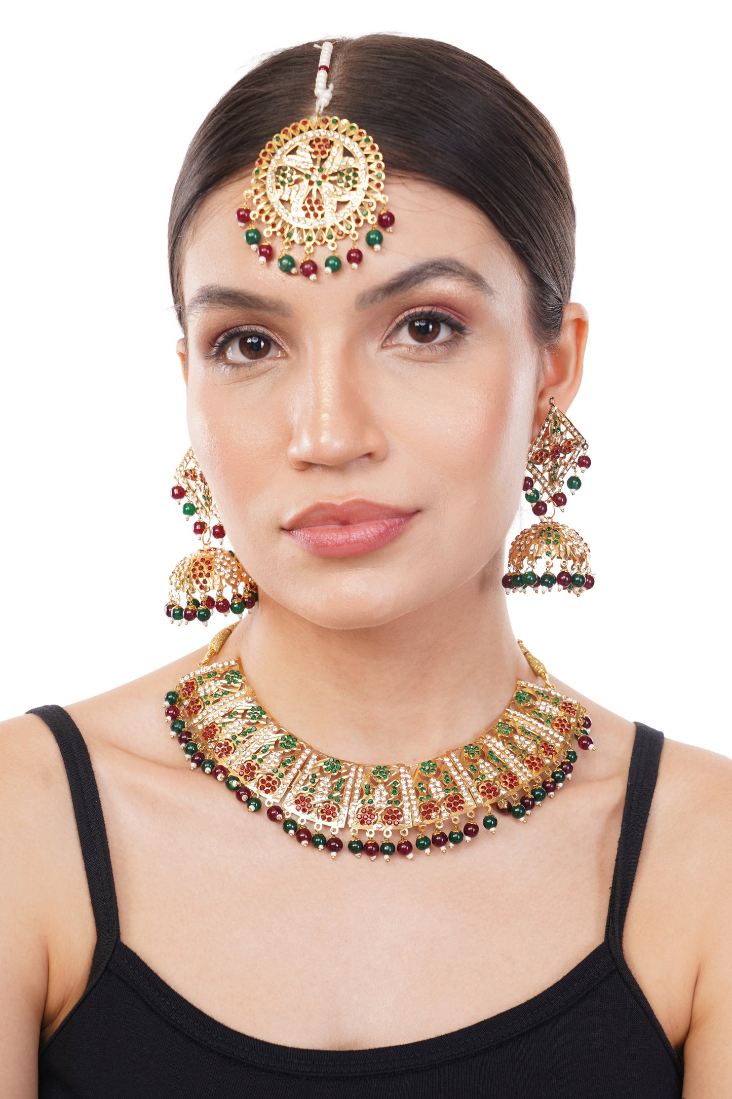 018 Ethnic and Party Wear 1Gm Gold Plated Necklace and Earring Set