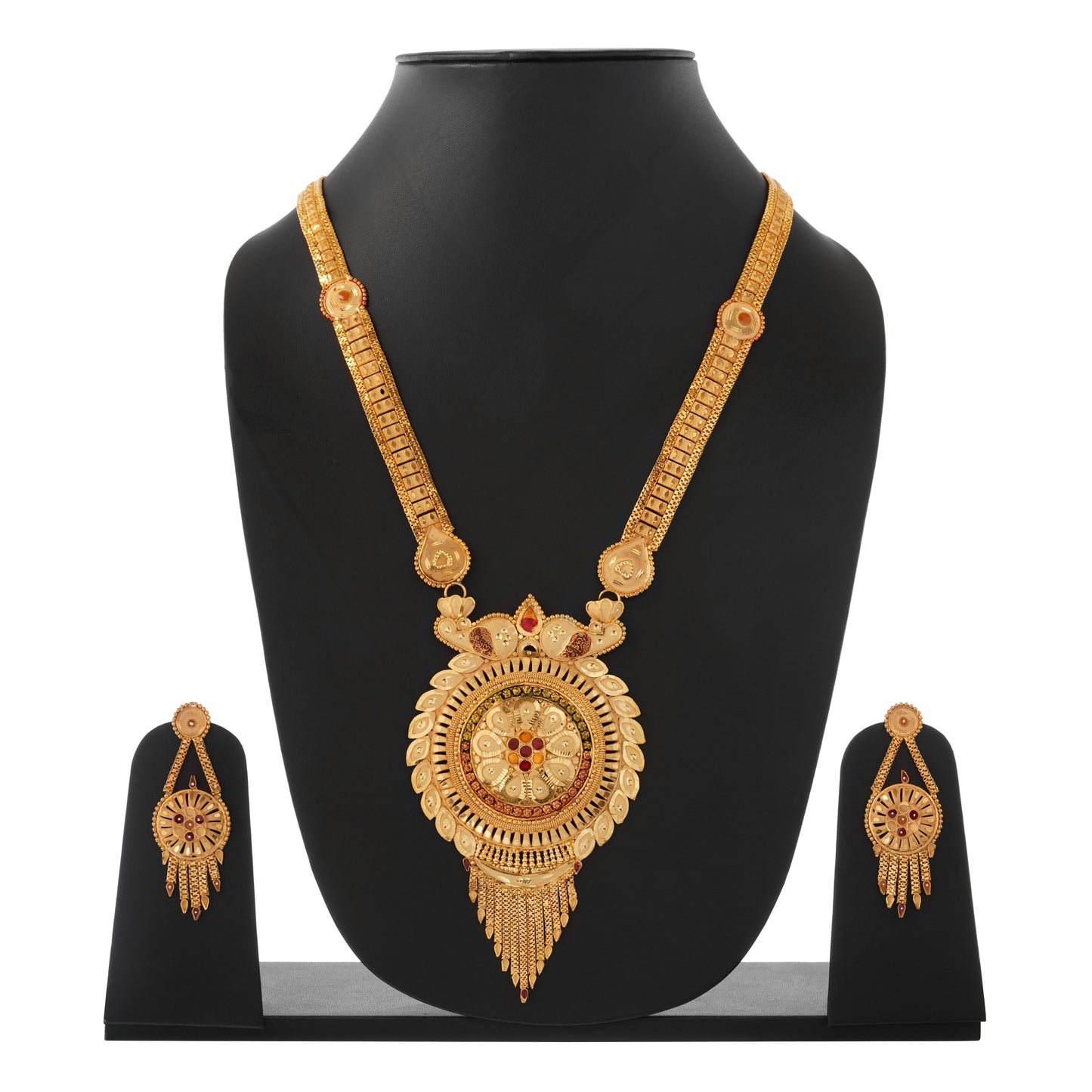 013 1Gm Gold Rani Haar Necklace and Earring Set with Cubic Zirconia