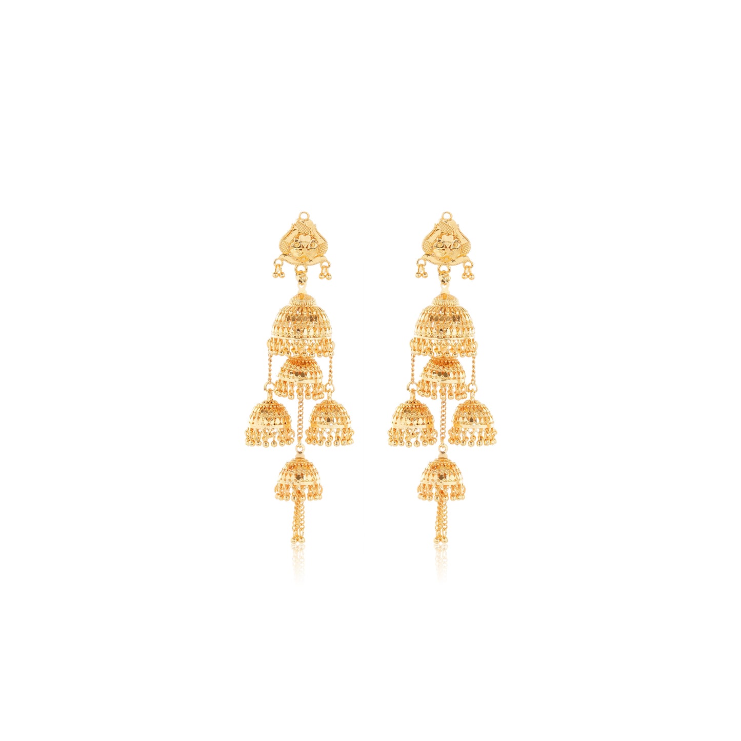 033 Gold-Plated 1Gm Triple Jhumka Drop Earrings