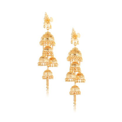 033 Gold-Plated 1Gm Triple Jhumka Drop Earrings