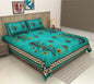 wm505 100% Pure Organic Cotton Fabric Hand Block Printed King Size Double Bedsheet with 2 Pillow Covers, 340 TC II